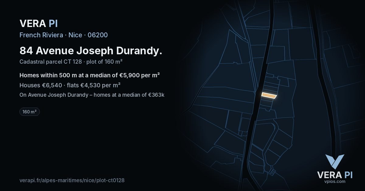 84 Avenue Joseph Durandy, Nice at night – the plot lit, the parcels around coloured by the prices near them