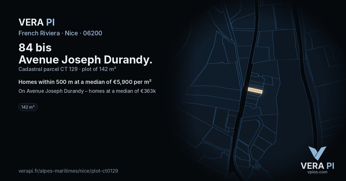 84 bis Avenue Joseph Durandy, Nice at night – the plot lit, the parcels around coloured by the prices near them