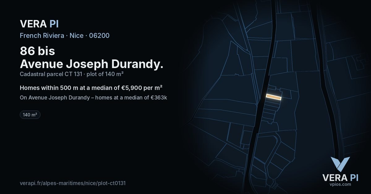 86 bis Avenue Joseph Durandy, Nice at night – the plot lit, the parcels around coloured by the prices near them