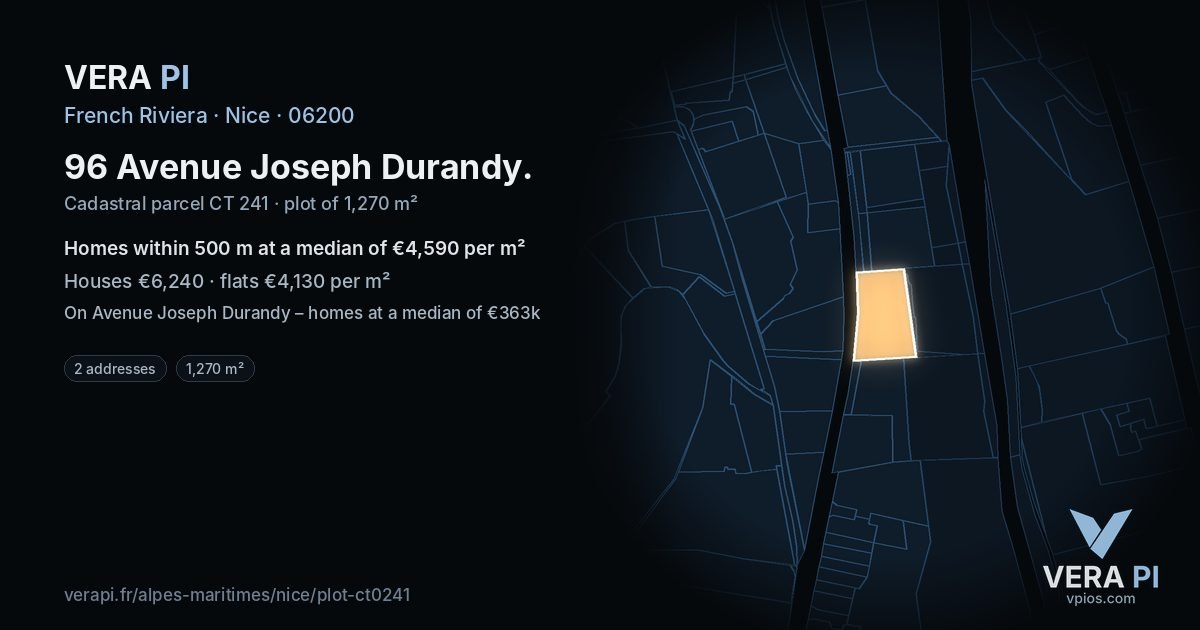 96 Avenue Joseph Durandy, Nice at night – the plot lit, the parcels around coloured by the prices near them