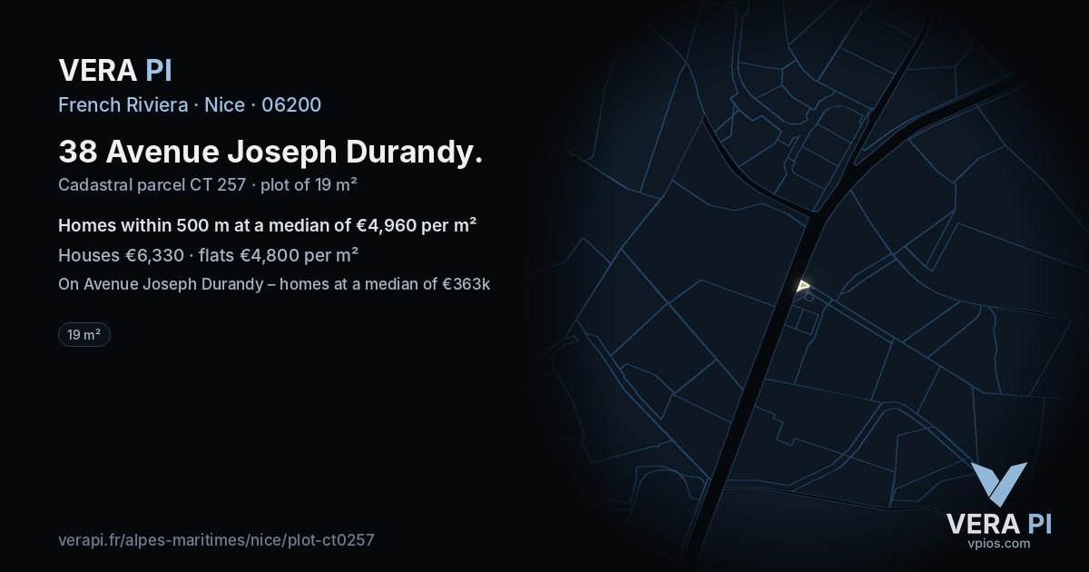 38 Avenue Joseph Durandy, Nice at night – the plot lit, the parcels around coloured by the prices near them