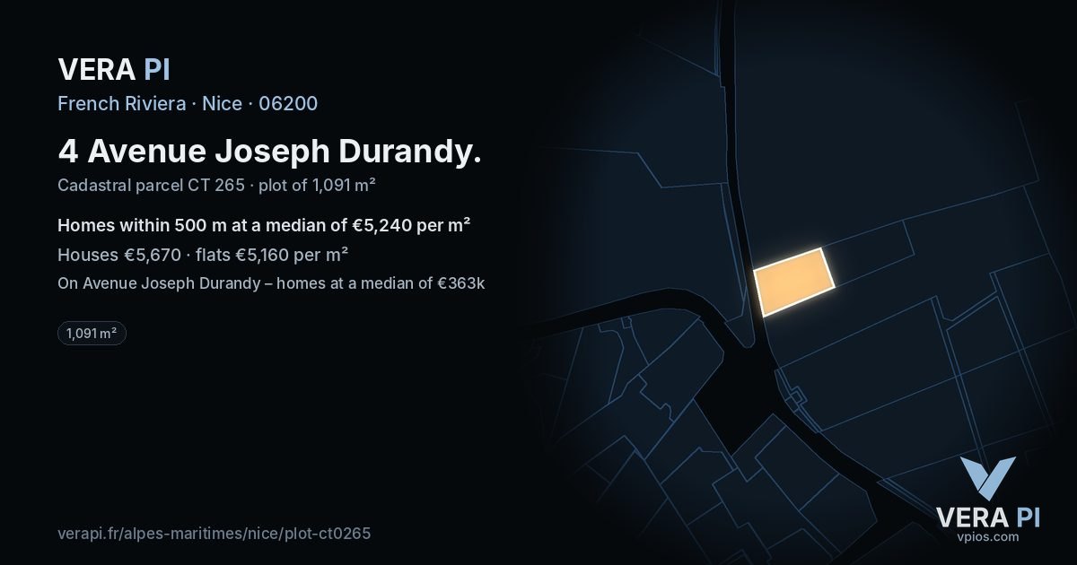 4 Avenue Joseph Durandy, Nice at night – the plot lit, the parcels around coloured by the prices near them