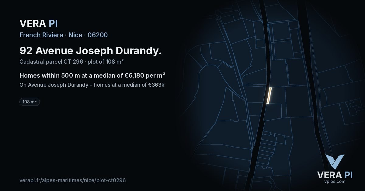 92 Avenue Joseph Durandy, Nice at night – the plot lit, the parcels around coloured by the prices near them