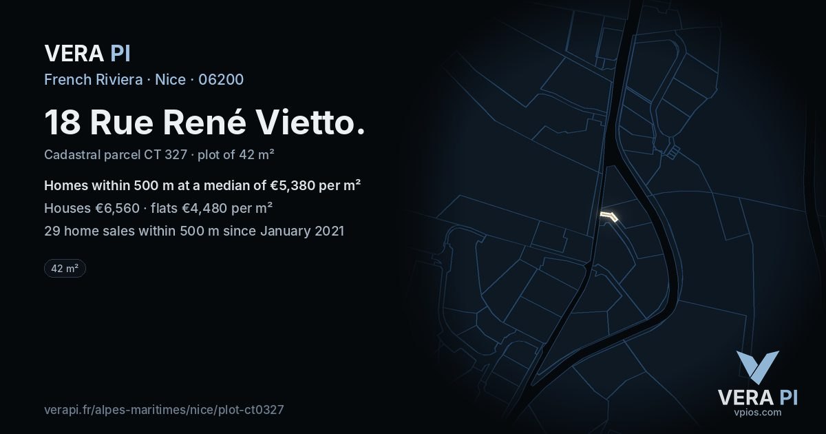 18 Rue René Vietto, Nice at night – the plot lit, the parcels around coloured by the prices near them
