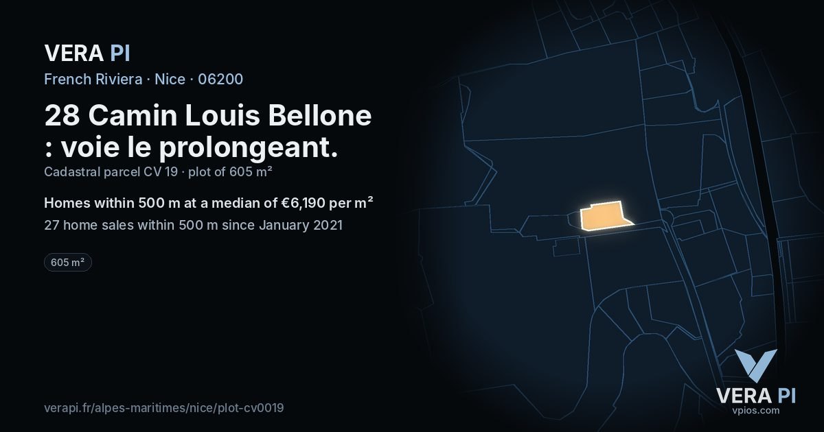 28 Camin Louis Bellone : voie le prolongeant, Nice at night – the plot lit, the parcels around coloured by the prices near them
