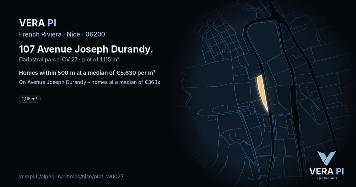 107 Avenue Joseph Durandy, Nice at night – the plot lit, the parcels around coloured by the prices near them