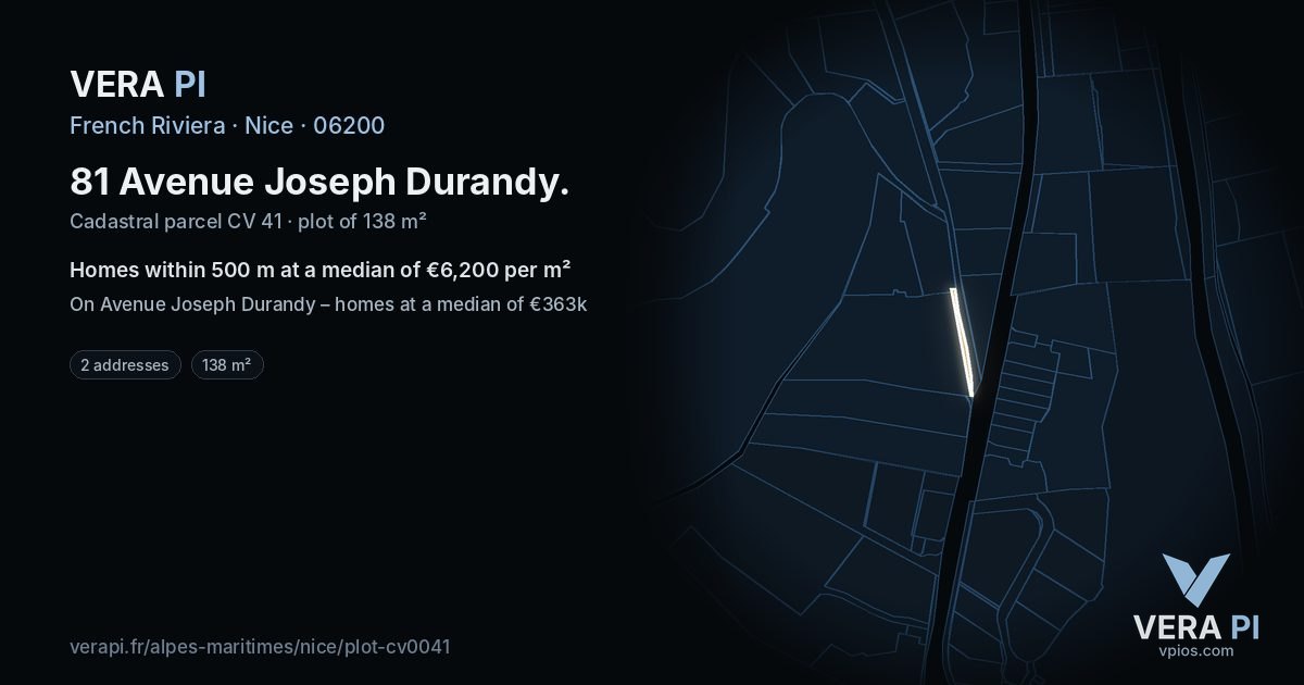 81 Avenue Joseph Durandy, Nice at night – the plot lit, the parcels around coloured by the prices near them