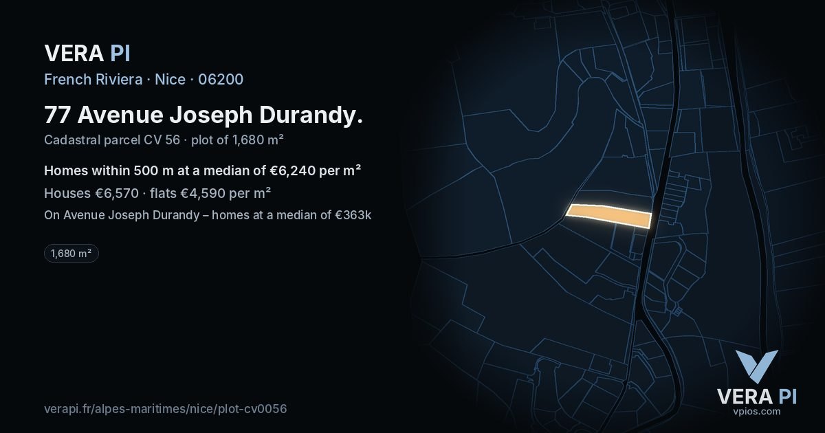 77 Avenue Joseph Durandy, Nice at night – the plot lit, the parcels around coloured by the prices near them