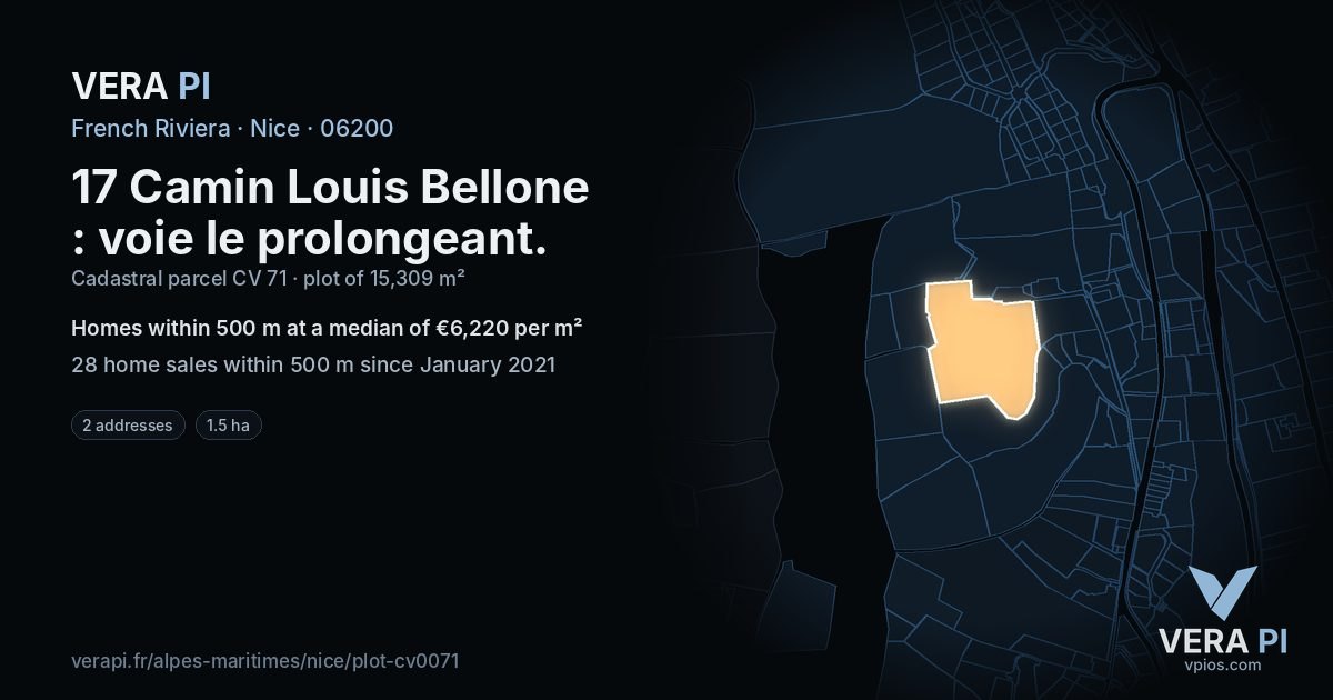 17 Camin Louis Bellone : voie le prolongeant, Nice at night – the plot lit, the parcels around coloured by the prices near them