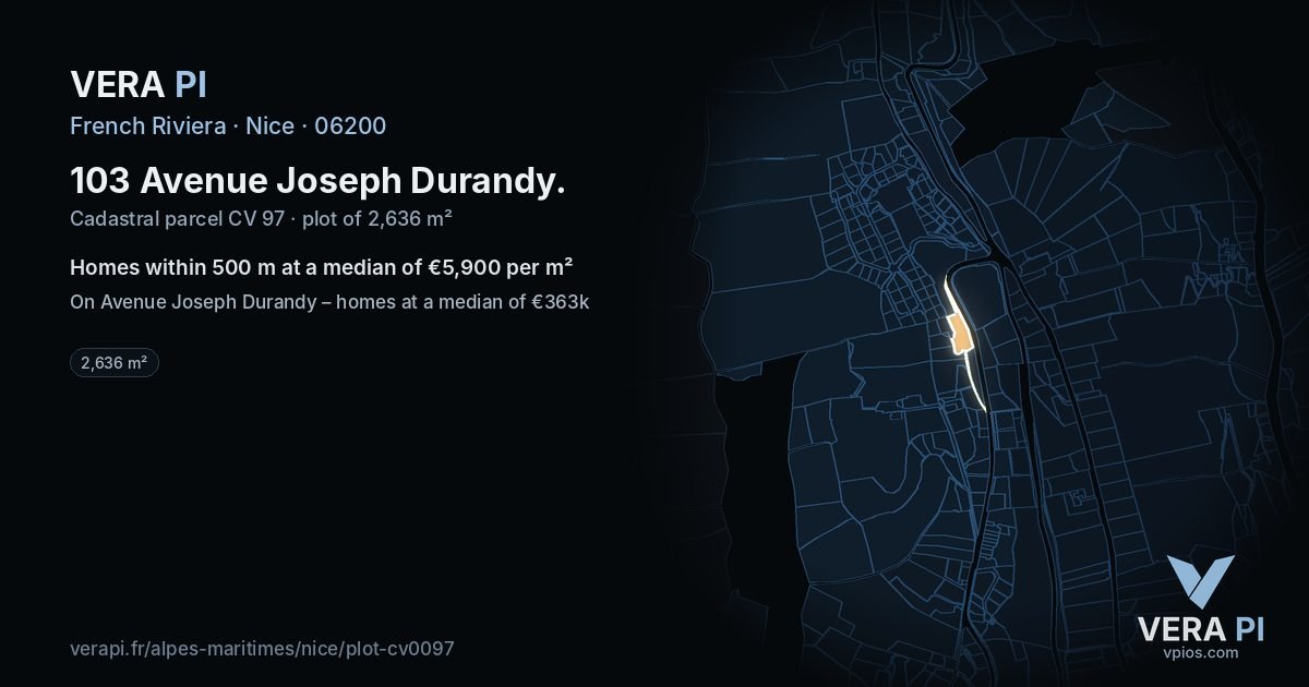 103 Avenue Joseph Durandy, Nice at night – the plot lit, the parcels around coloured by the prices near them