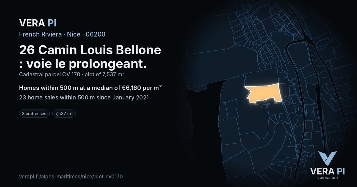 26 Camin Louis Bellone : voie le prolongeant, Nice at night – the plot lit, the parcels around coloured by the prices near them