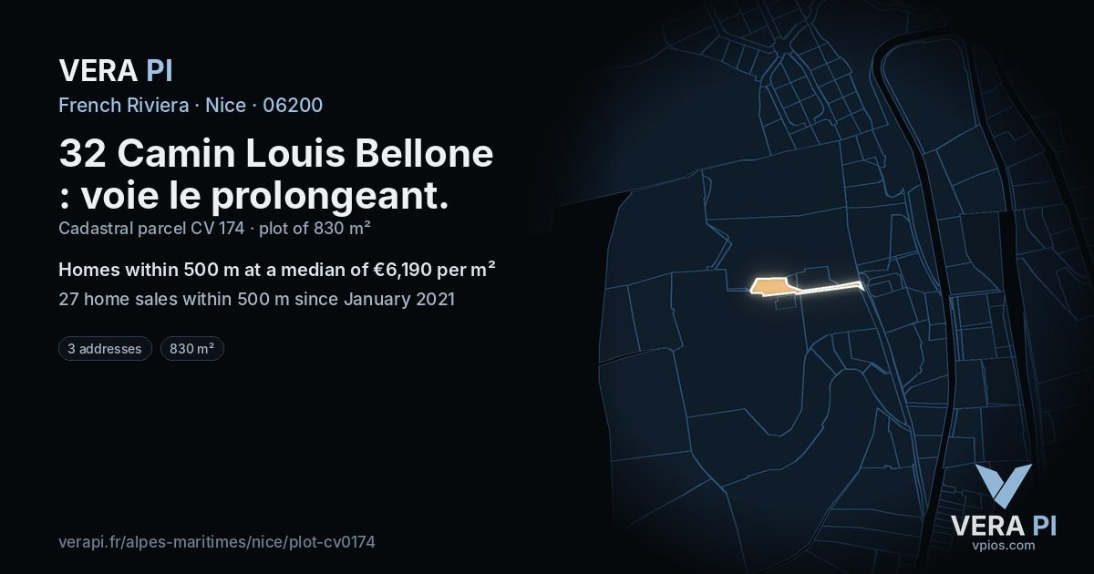 32 Camin Louis Bellone : voie le prolongeant, Nice at night – the plot lit, the parcels around coloured by the prices near them