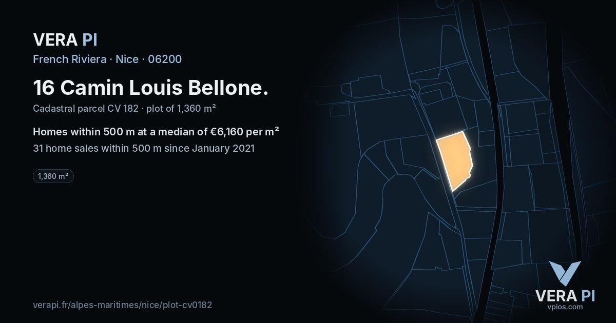 16 Camin Louis Bellone, Nice at night – the plot lit, the parcels around coloured by the prices near them