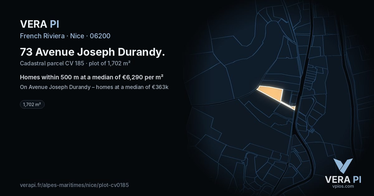 73 Avenue Joseph Durandy, Nice at night – the plot lit, the parcels around coloured by the prices near them