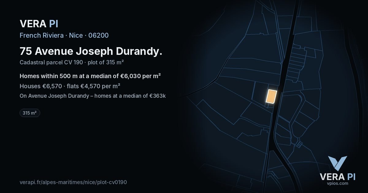 75 Avenue Joseph Durandy, Nice at night – the plot lit, the parcels around coloured by the prices near them