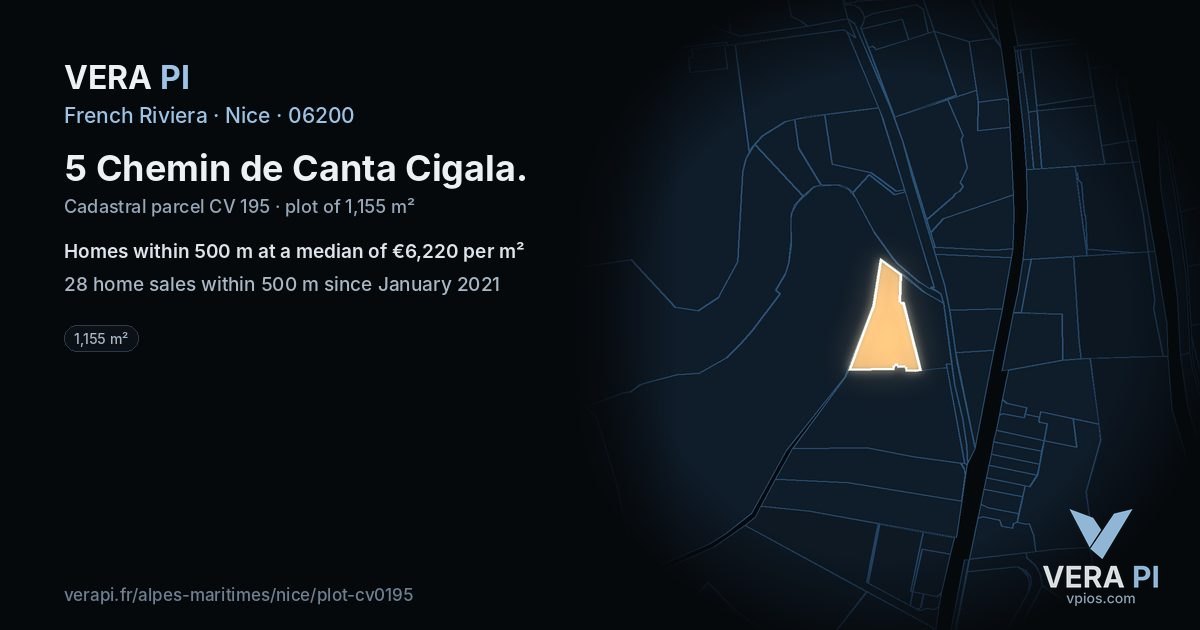5 Chemin de Canta Cigala, Nice at night – the plot lit, the parcels around coloured by the prices near them