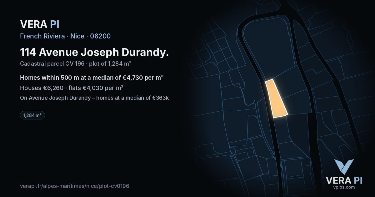 114 Avenue Joseph Durandy, Nice at night – the plot lit, the parcels around coloured by the prices near them