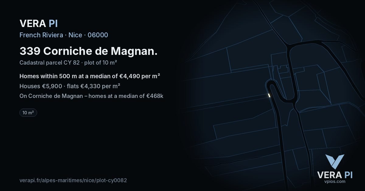 339 Corniche de Magnan, Nice at night – the plot lit, the parcels around coloured by the prices near them