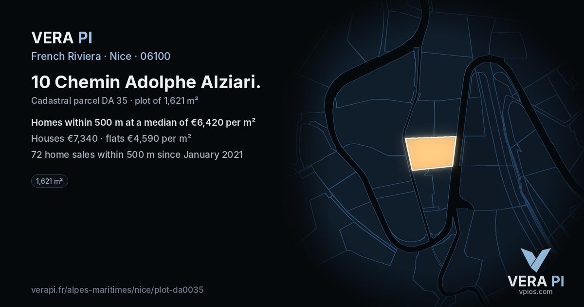10 Chemin Adolphe Alziari, Nice at night – the plot lit, the parcels around coloured by the prices near them