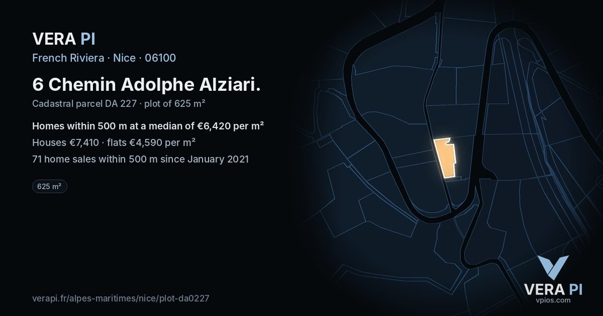 6 Chemin Adolphe Alziari, Nice at night – the plot lit, the parcels around coloured by the prices near them