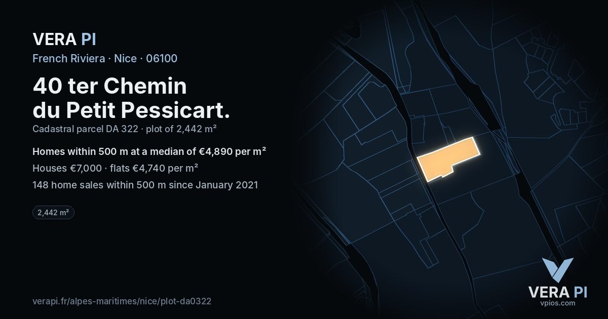 40 ter Chemin du Petit Pessicart, Nice at night – the plot lit, the parcels around coloured by the prices near them