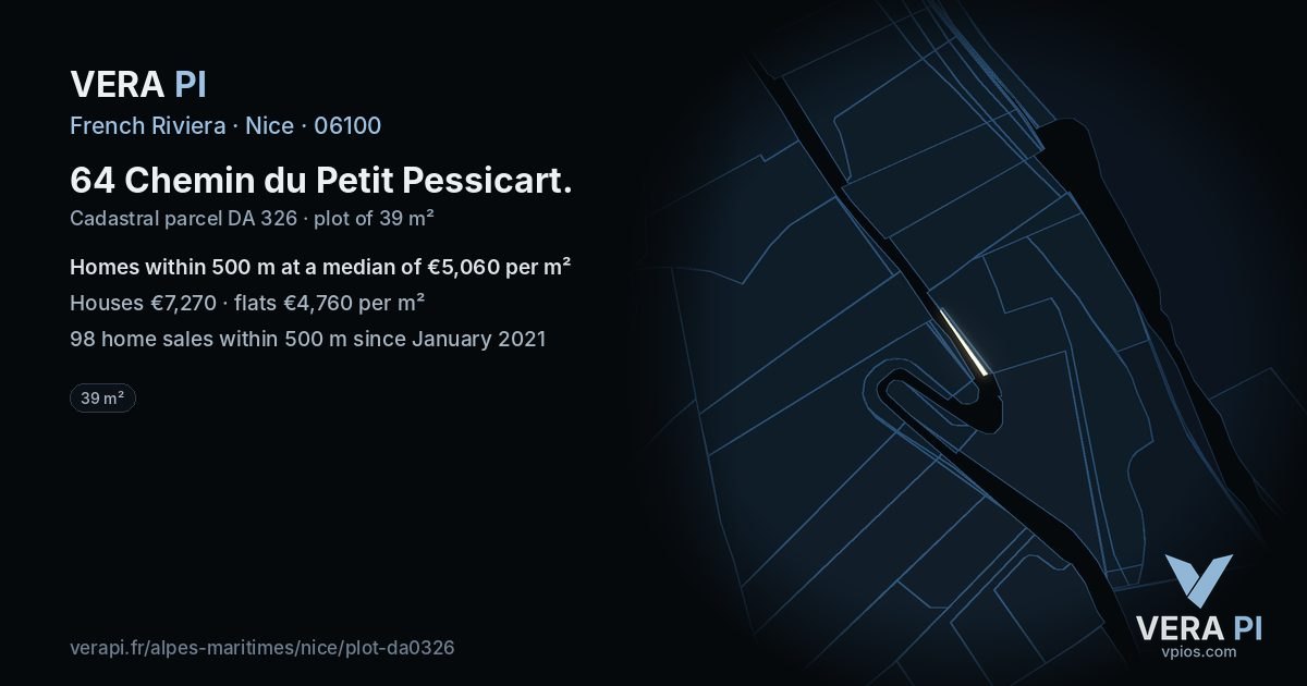 64 Chemin du Petit Pessicart, Nice at night – the plot lit, the parcels around coloured by the prices near them