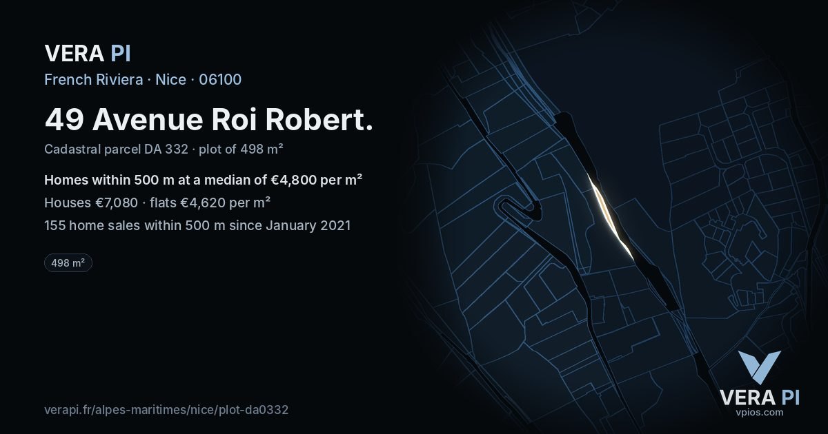49 Avenue Roi Robert, Nice at night – the plot lit, the parcels around coloured by the prices near them