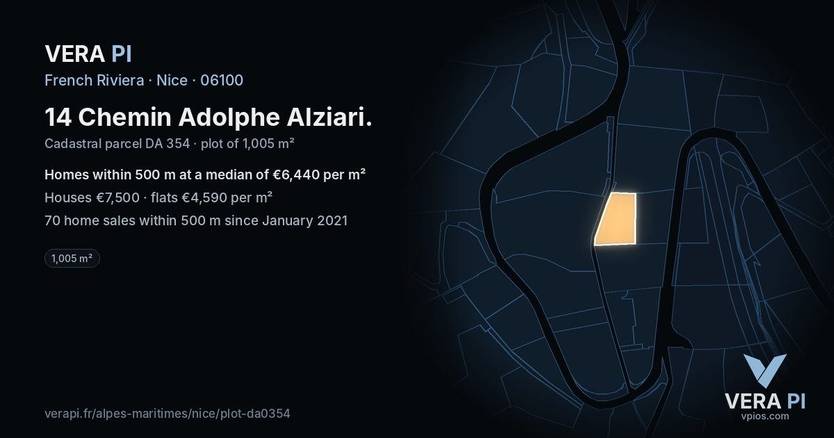 14 Chemin Adolphe Alziari, Nice at night – the plot lit, the parcels around coloured by the prices near them