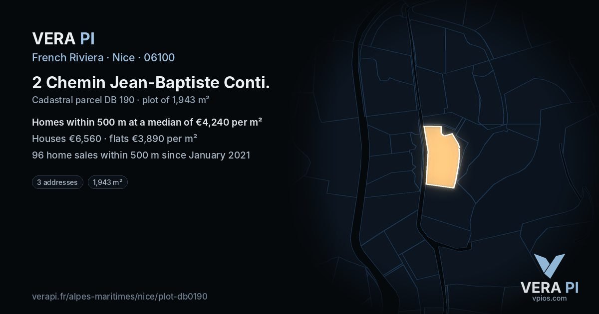 2 Chemin Jean-Baptiste Conti, Nice at night – the plot lit, the parcels around coloured by the prices near them