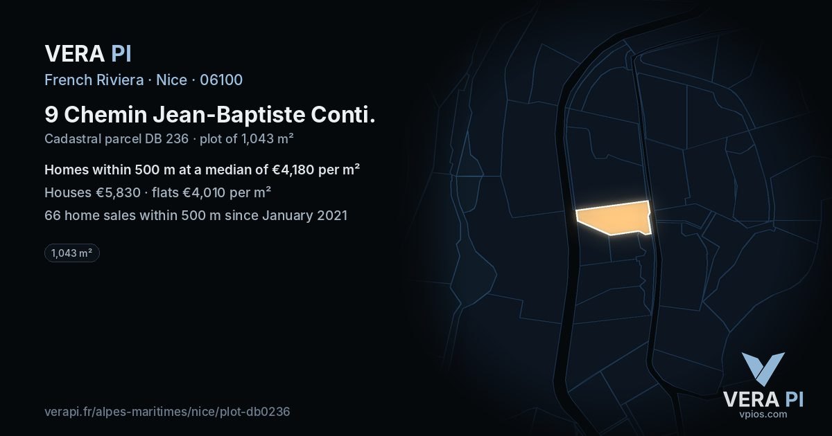 9 Chemin Jean-Baptiste Conti, Nice at night – the plot lit, the parcels around coloured by the prices near them