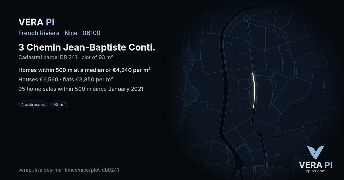 3 Chemin Jean-Baptiste Conti, Nice at night – the plot lit, the parcels around coloured by the prices near them