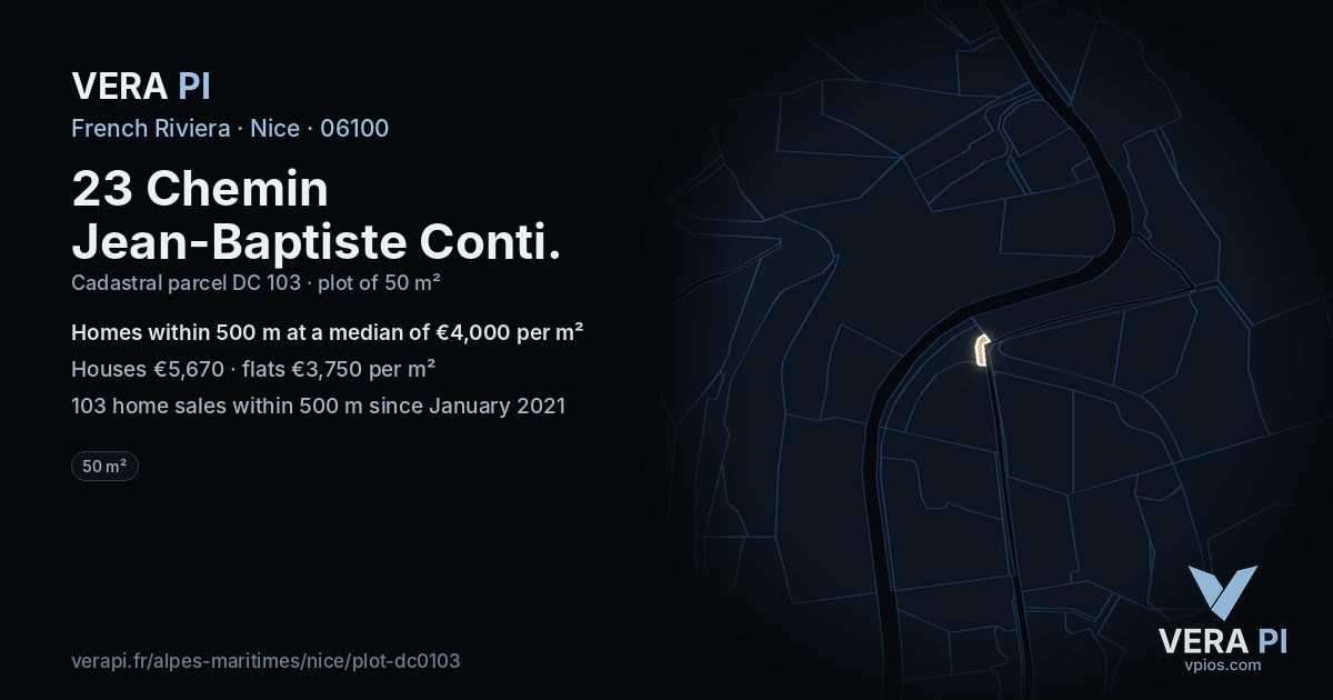 23 Chemin Jean-Baptiste Conti, Nice at night – the plot lit, the parcels around coloured by the prices near them