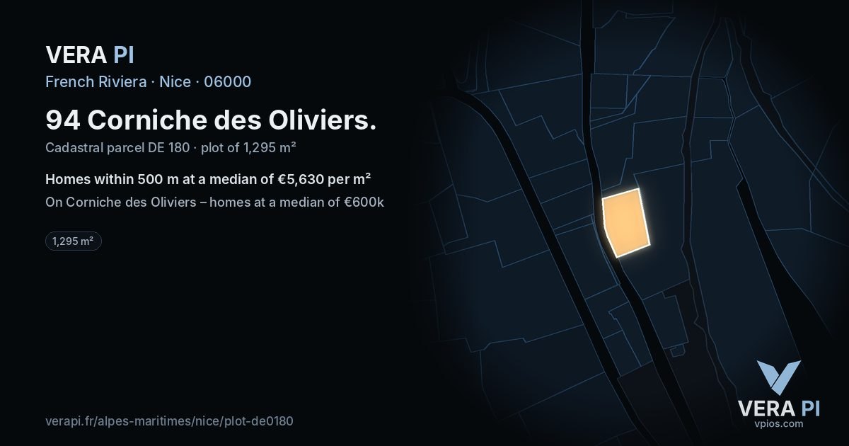 94 Corniche des Oliviers, Nice at night – the plot lit, the parcels around coloured by the prices near them