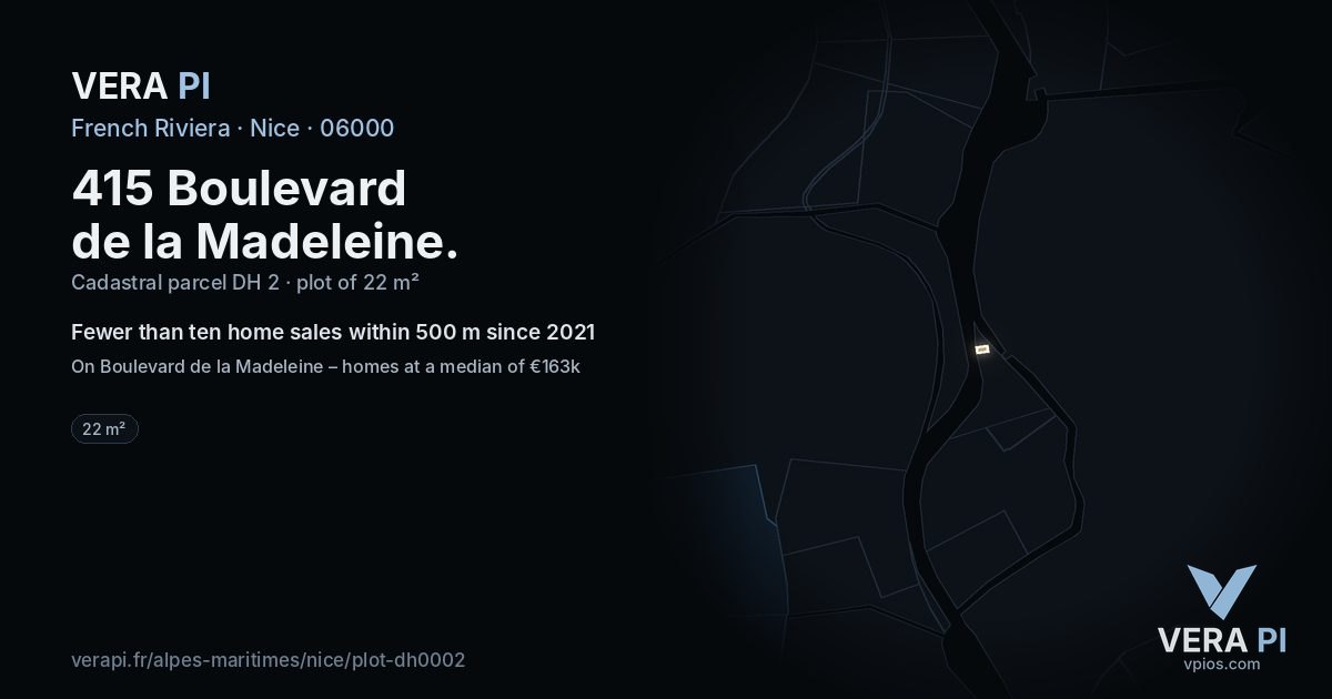 415 Boulevard de la Madeleine, Nice at night – the plot lit, the parcels around coloured by the prices near them