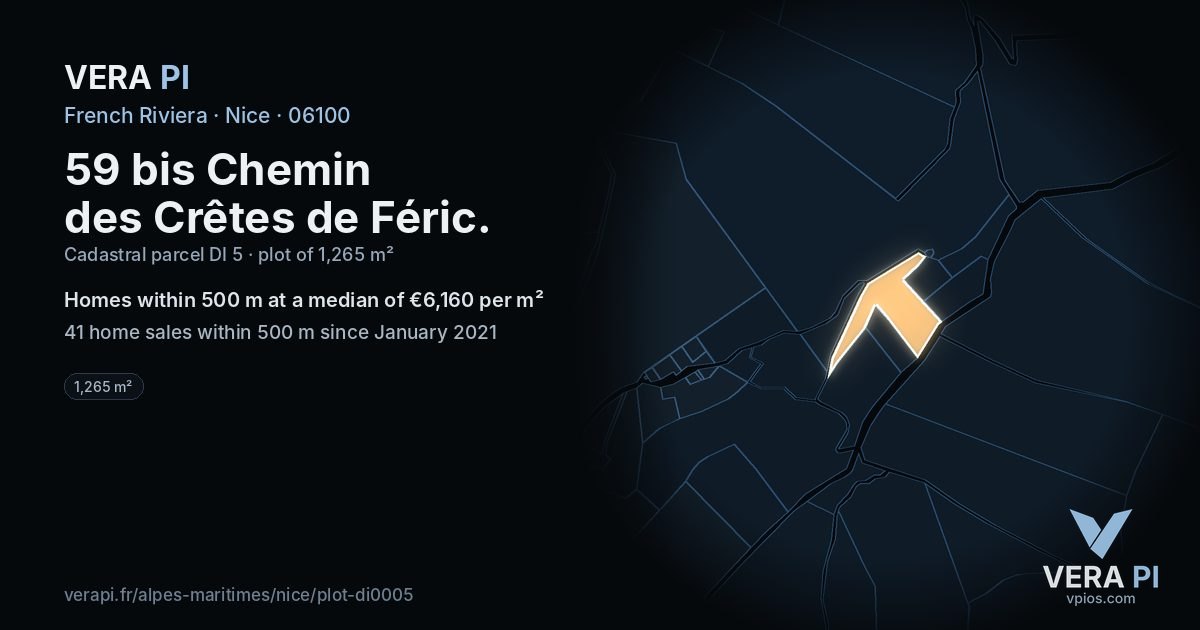 59 bis Chemin des Crêtes de Féric, Nice at night – the plot lit, the parcels around coloured by the prices near them