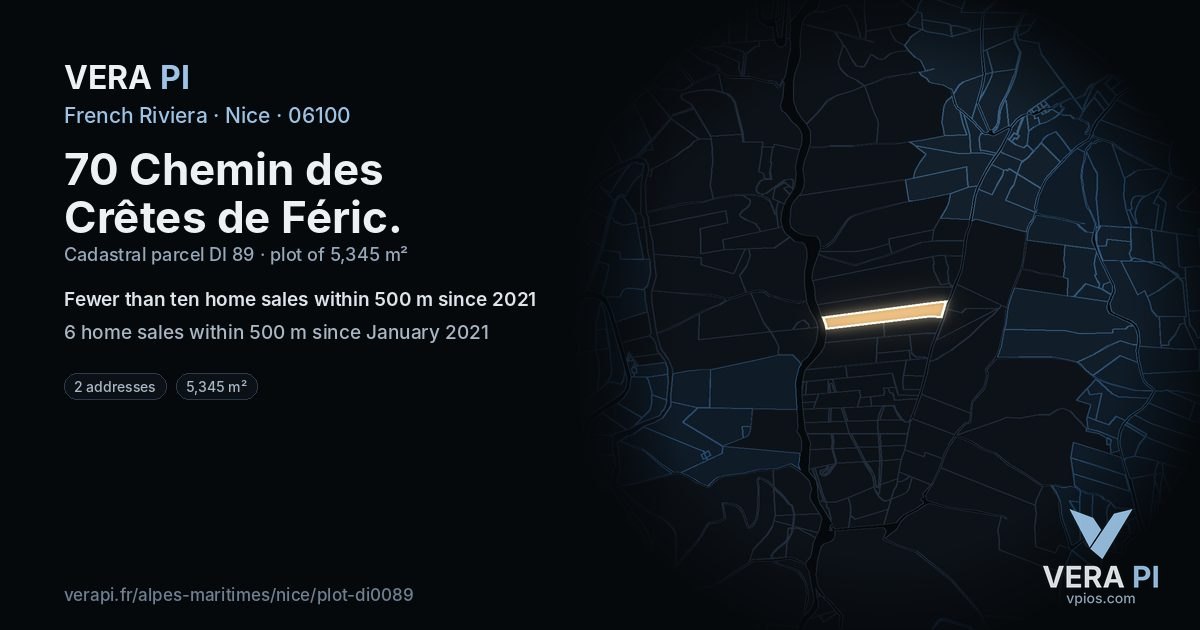 70 Chemin des Crêtes de Féric, Nice at night – the plot lit, the parcels around coloured by the prices near them