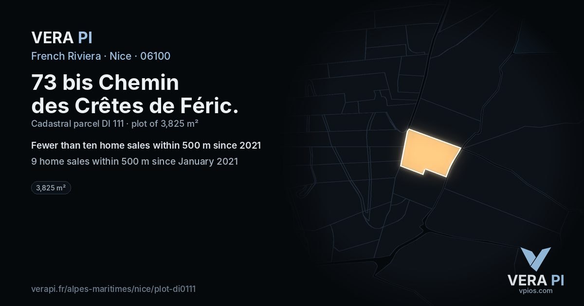 73 bis Chemin des Crêtes de Féric, Nice at night – the plot lit, the parcels around coloured by the prices near them