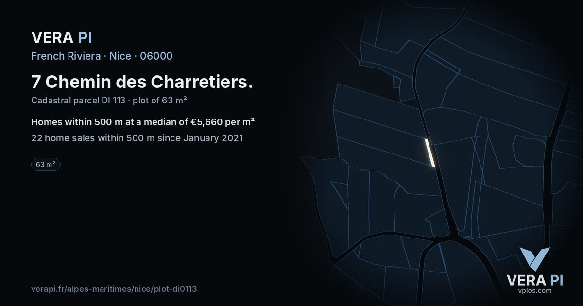 7 Chemin des Charretiers, Nice at night – the plot lit, the parcels around coloured by the prices near them