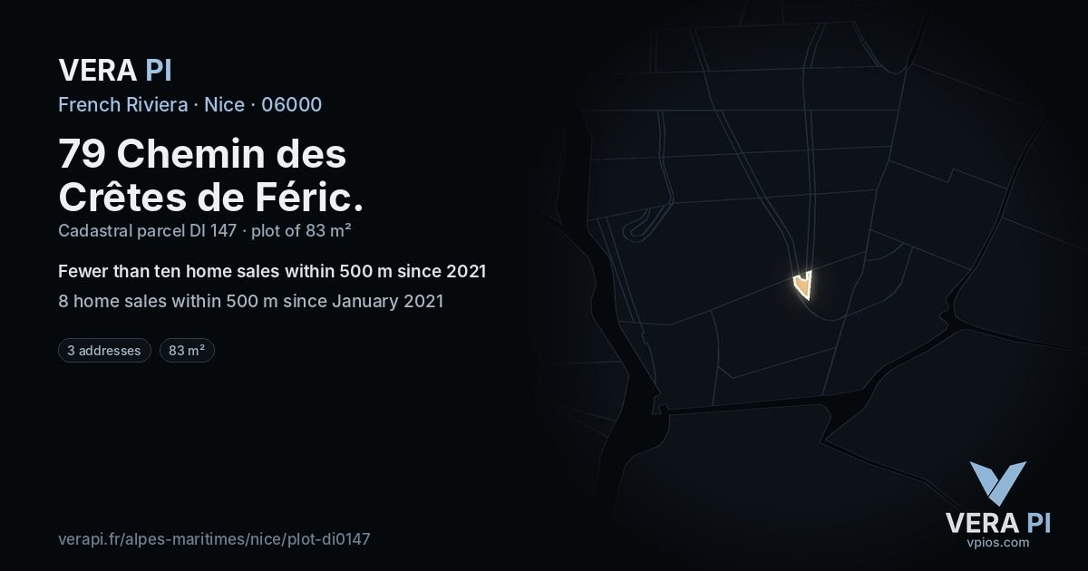 79 Chemin des Crêtes de Féric, Nice at night – the plot lit, the parcels around coloured by the prices near them