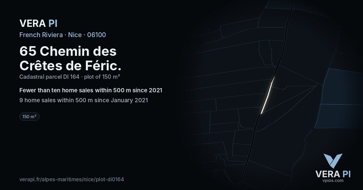 65 Chemin des Crêtes de Féric, Nice at night – the plot lit, the parcels around coloured by the prices near them