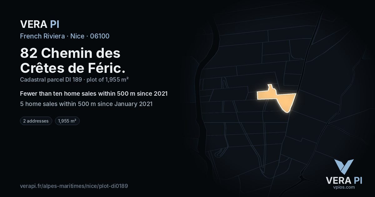 82 Chemin des Crêtes de Féric, Nice at night – the plot lit, the parcels around coloured by the prices near them