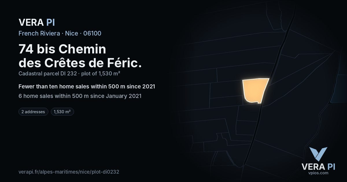 74 bis Chemin des Crêtes de Féric, Nice at night – the plot lit, the parcels around coloured by the prices near them