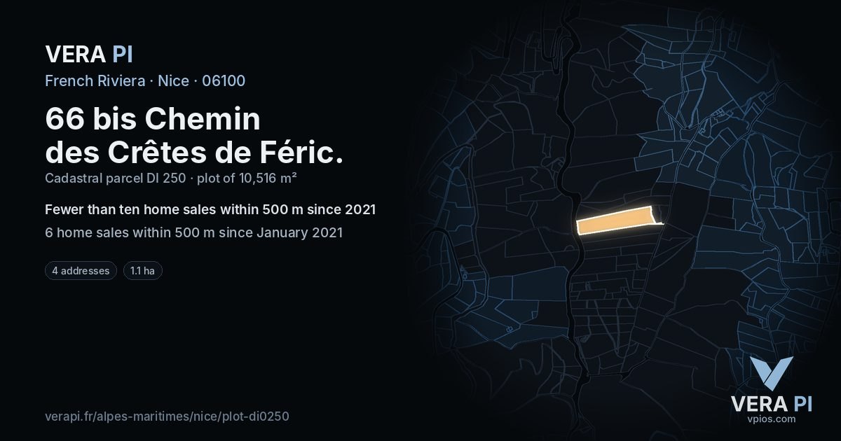 66 bis Chemin des Crêtes de Féric, Nice at night – the plot lit, the parcels around coloured by the prices near them