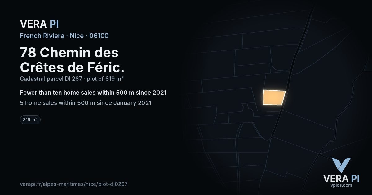 78 Chemin des Crêtes de Féric, Nice at night – the plot lit, the parcels around coloured by the prices near them