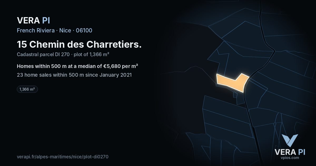 15 Chemin des Charretiers, Nice at night – the plot lit, the parcels around coloured by the prices near them