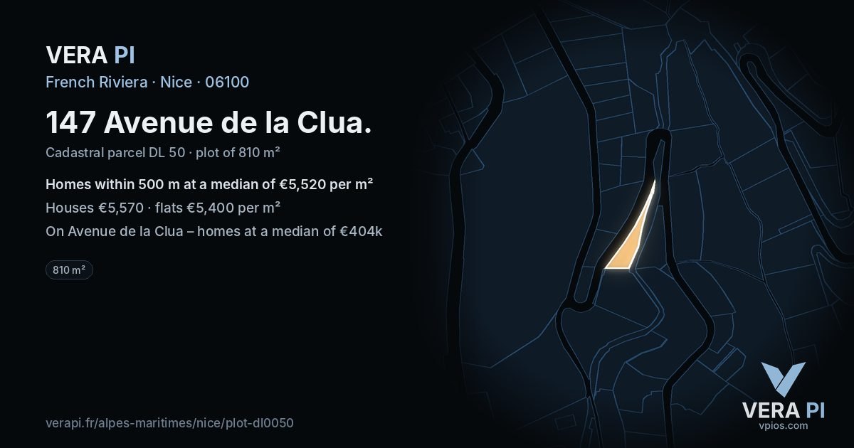 147 Avenue de la Clua, Nice at night – the plot lit, the parcels around coloured by the prices near them
