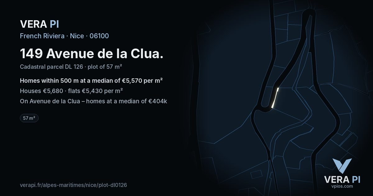 149 Avenue de la Clua, Nice at night – the plot lit, the parcels around coloured by the prices near them