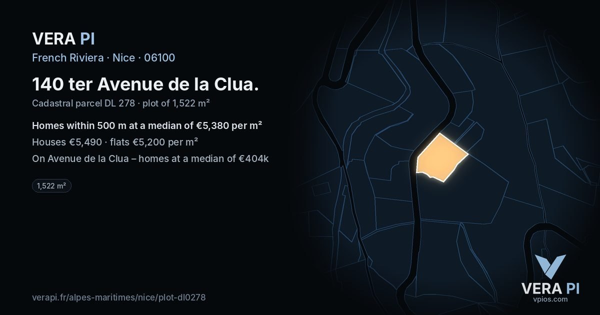 140 ter Avenue de la Clua, Nice at night – the plot lit, the parcels around coloured by the prices near them