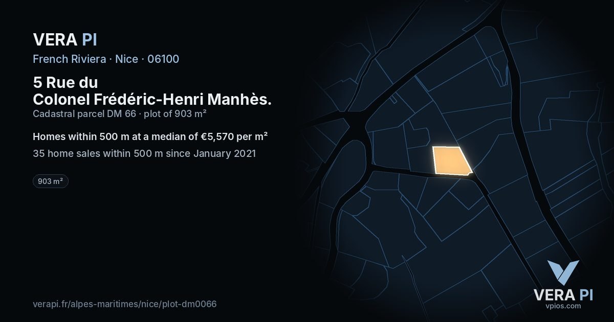 5 Rue du Colonel Frédéric-Henri Manhès, Nice at night – the plot lit, the parcels around coloured by the prices near them