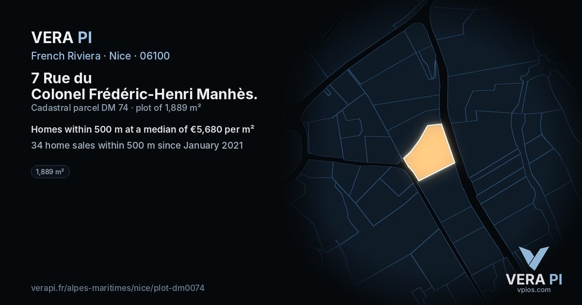 7 Rue du Colonel Frédéric-Henri Manhès, Nice at night – the plot lit, the parcels around coloured by the prices near them